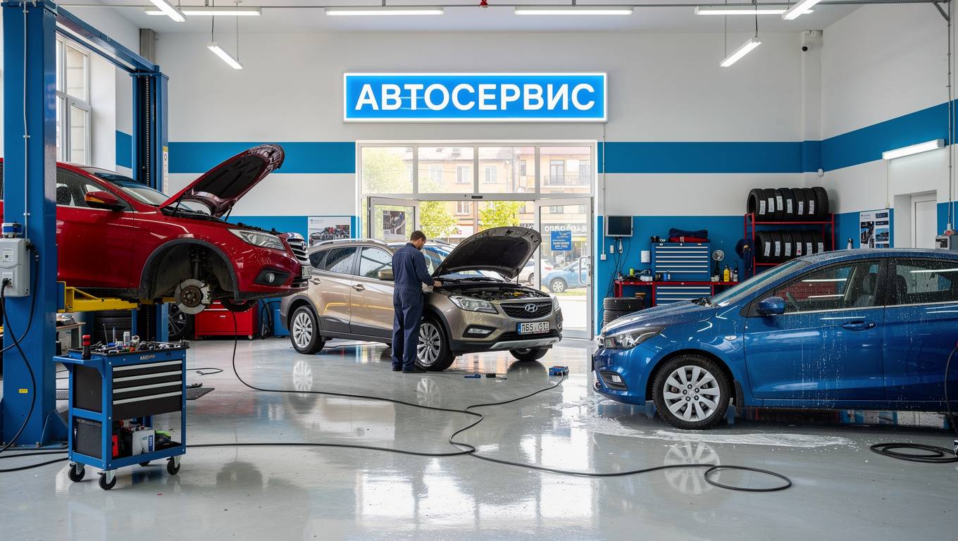 Автосервис с автомобилями